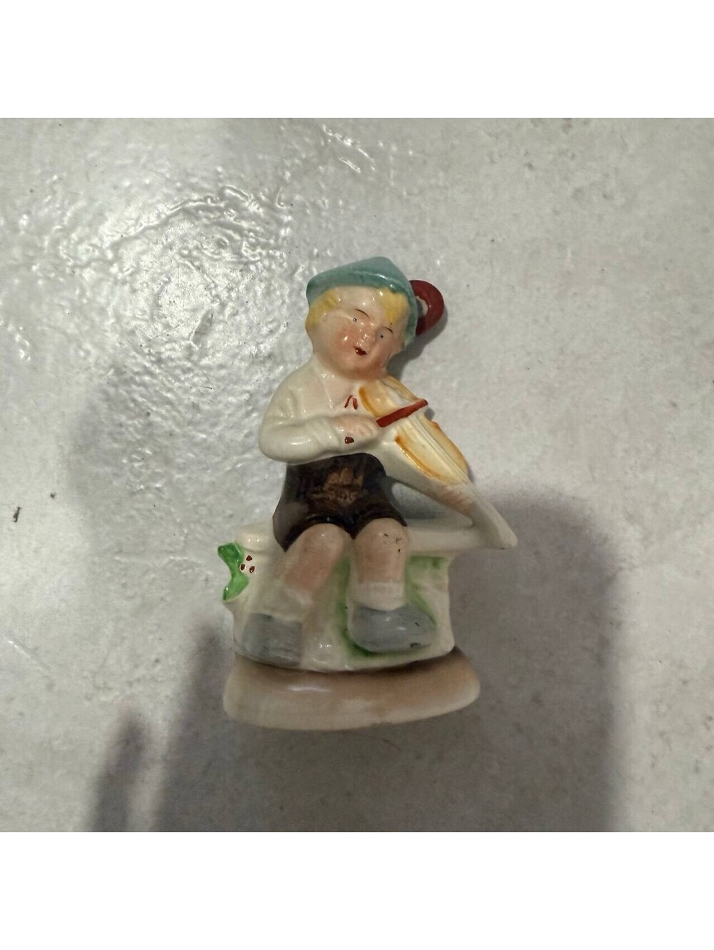 Vintage Japan Porcelain Boy Figurine Umbrella Hand Painted 1950s